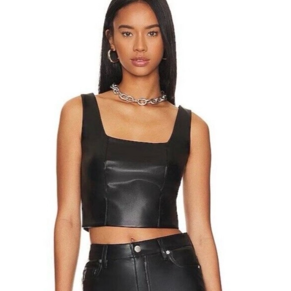 LBLC the label Black Faux Leather Crop Top